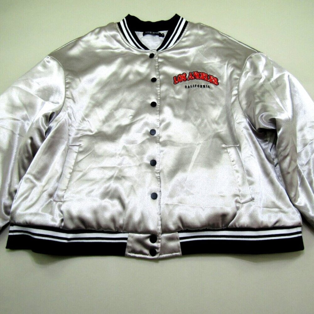 VTG Los Angeles California Bomber Jacket Mens 2XL Shein Metallic Streetwear Snap